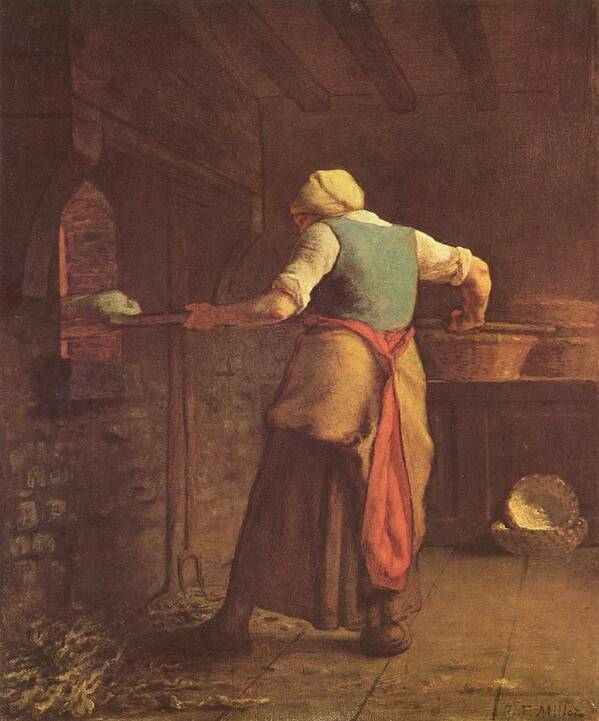 Woman Baking Bread - Jean-francois Millet Poster featuring the painting Woman baking bread by MotionAge Designs