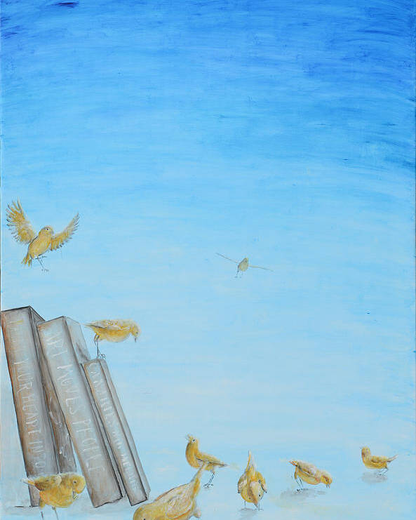 Canaries Poster featuring the painting Yellow Birds in the Blue3 by Nik Helbig