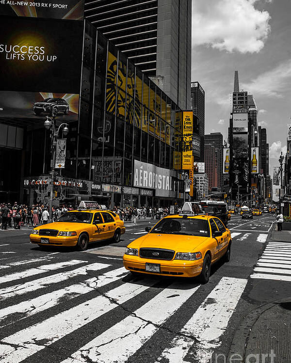 Manhattan Poster featuring the photograph Yellow Cabs cruisin on the Times Square by Hannes Cmarits