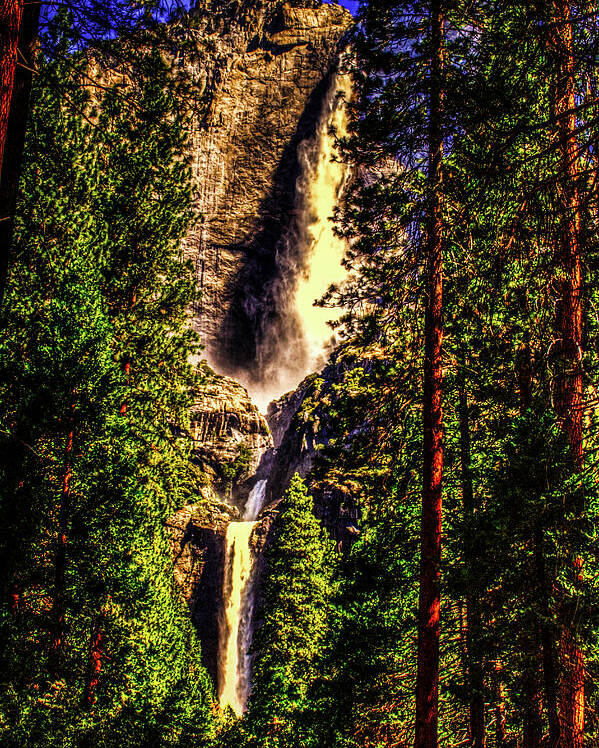 California Poster featuring the photograph Yosemite Falls Framed by Ponderosa Pines by Roger Passman