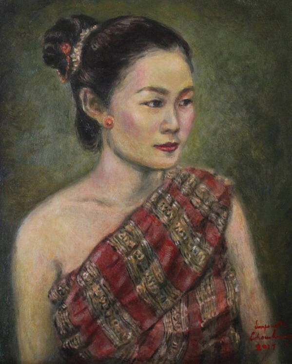 Lao Girl Poster featuring the painting Young Lao Maiden by Sompaseuth Chounlamany