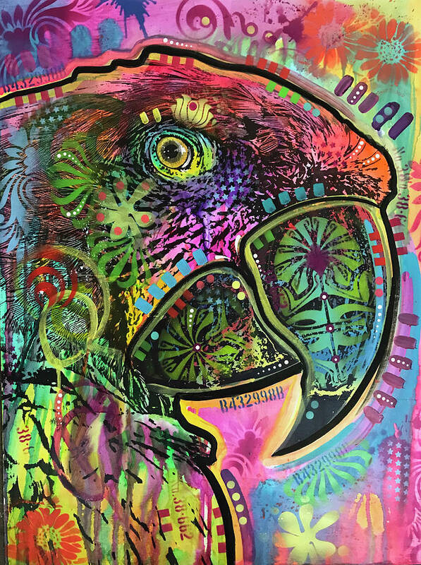 Close Up Parrot Poster featuring the mixed media Close Up Parrot by Dean Russo