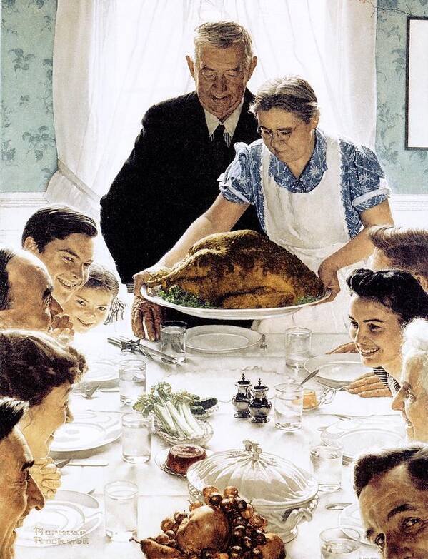 Family Poster featuring the drawing Freedom From Want by Norman Rockwell