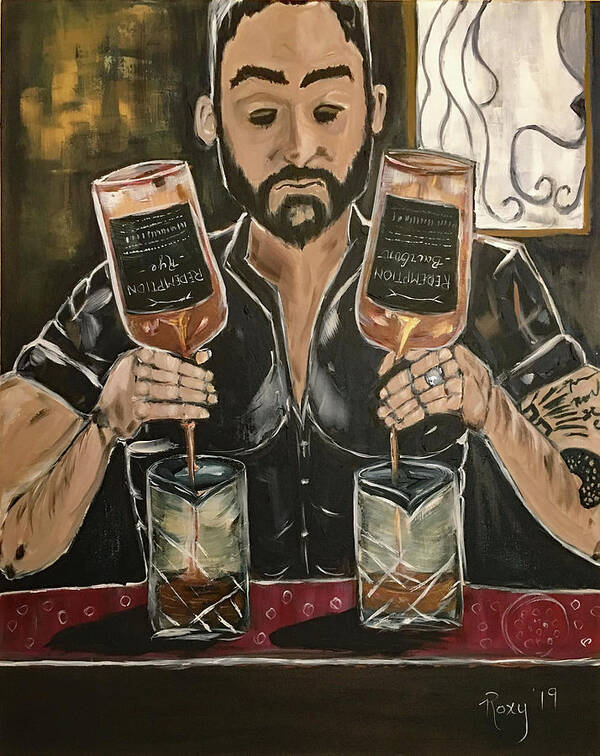 Bartender Poster featuring the painting He's Crafty featuring Mark by Roxy Rich