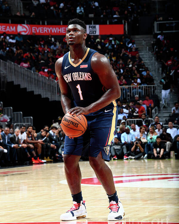 Zion Williamson Poster featuring the photograph New Orleans Pelicans V Atlanta Hawks by Scott Cunningham