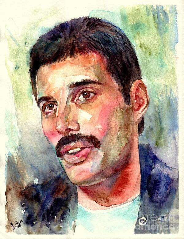 Freddie Poster featuring the painting Freddie Mercury watercolor by Suzann Sines