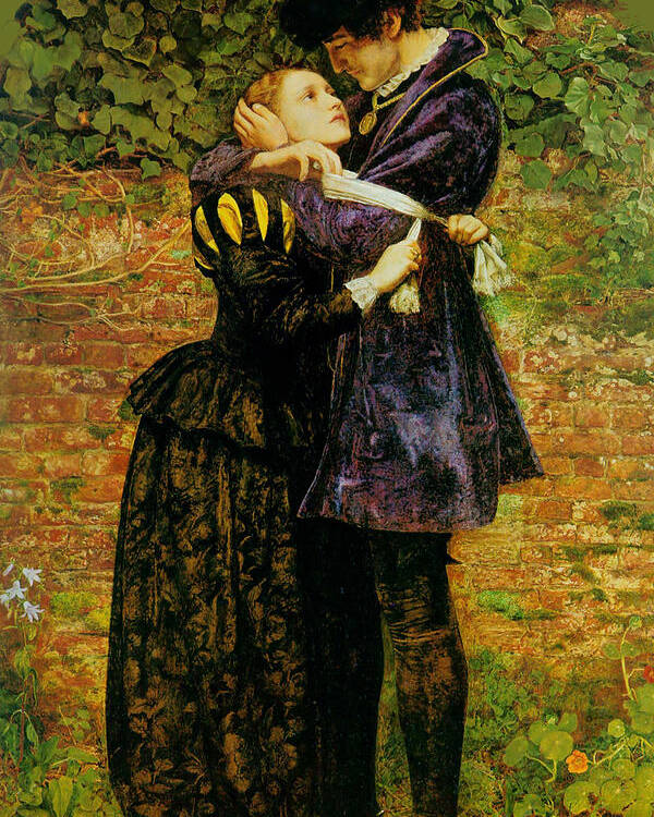 Pre-raphaelite Poster featuring the painting A Huguenot on St. Bartholomew's Day by John Everett Millais