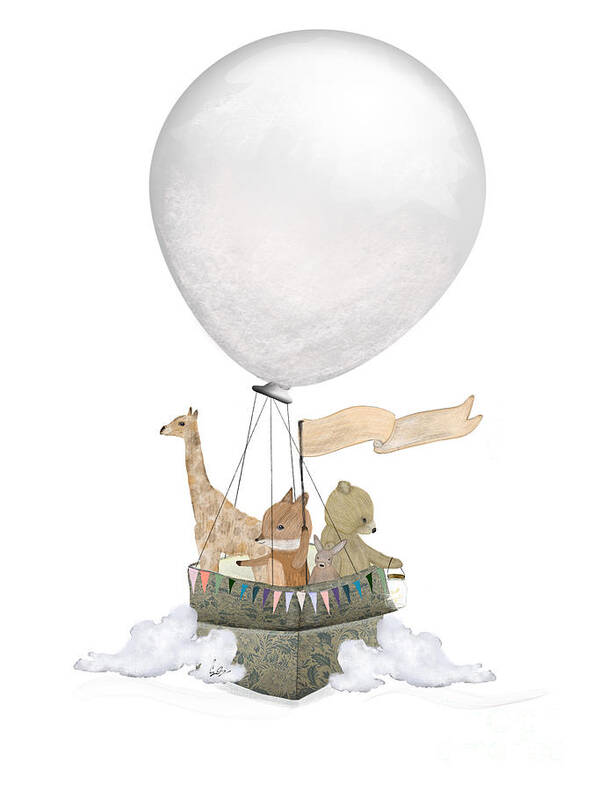 Nursery Wall Art Poster featuring the painting A Little Balloon Adventure by Bri Buckley