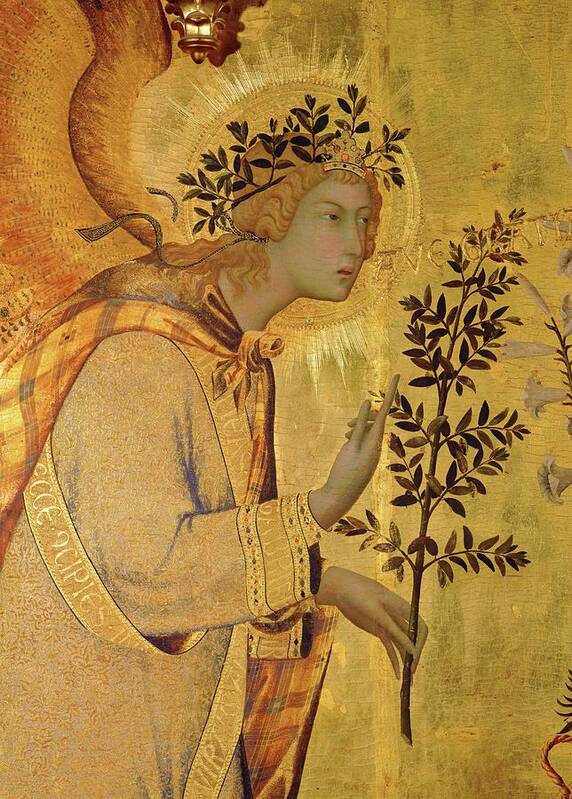 Archangel Gabriel Poster featuring the painting Annunciation. Detail the Angel of the Annunciation. by Simone Martini -c 1284-1344-
