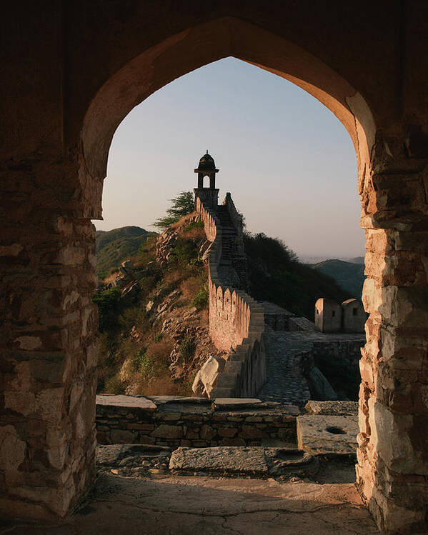 Archway View Of City Wall And Tower, Amer Fort, Jaipur, Rajasthan, India  Poster by Matt Dutile - Fine Art America