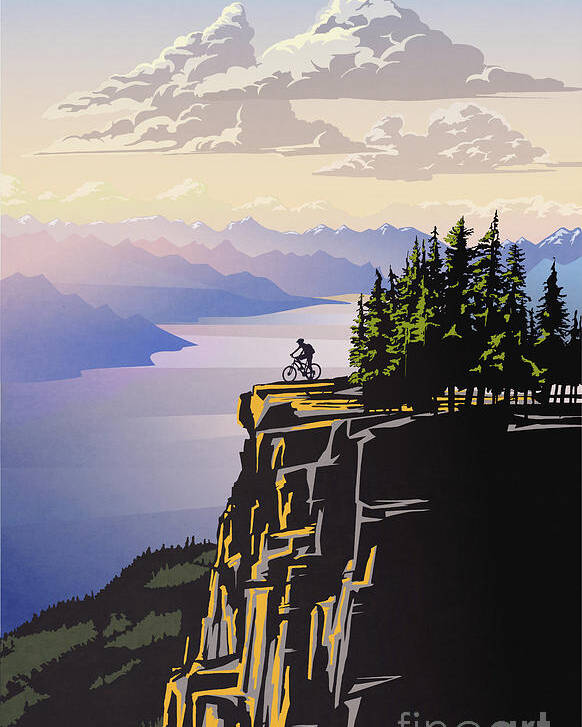 Cycling Art Poster featuring the painting Arrow Lake Solo by Sassan Filsoof