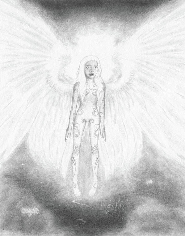 Angel Poster featuring the drawing As An Angel She Realized Why - Artwork by Ryan Nieves