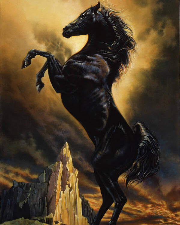 Black Stallion Poster featuring the painting Black Stallion by John Rowe