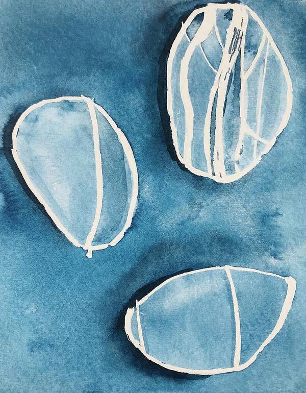 Blue Poster featuring the painting Blue Beach Pebbles by Luisa Millicent