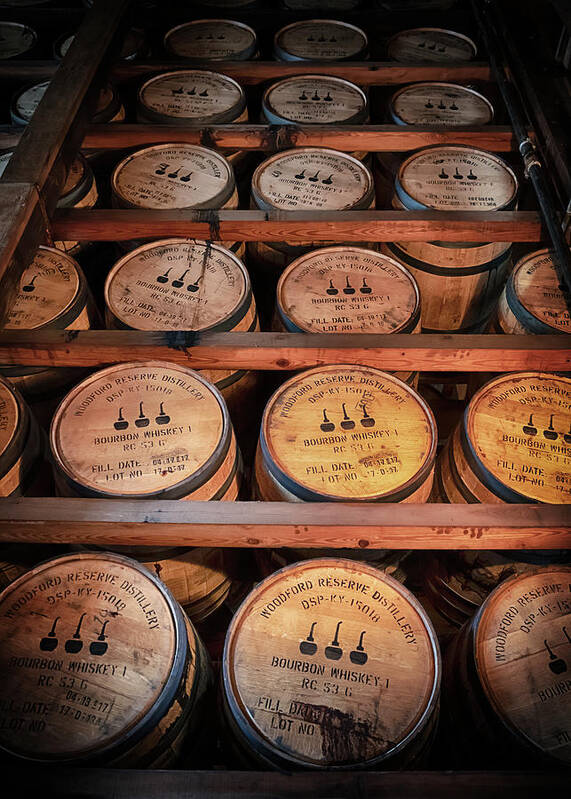 Bourbon Poster featuring the photograph Bourbon Barrels in the Rick by Susan Rissi Tregoning