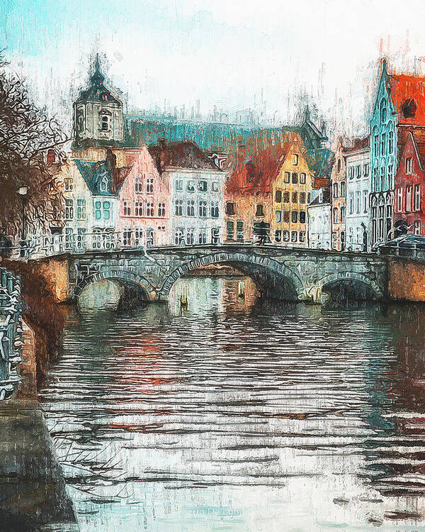 Belgium Poster featuring the painting Bruges, Belgium - 02 by AM FineArtPrints
