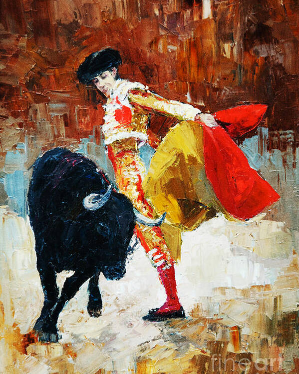 Paint Poster featuring the digital art Bullfighting In Spain Oil Painting by Maria Bo