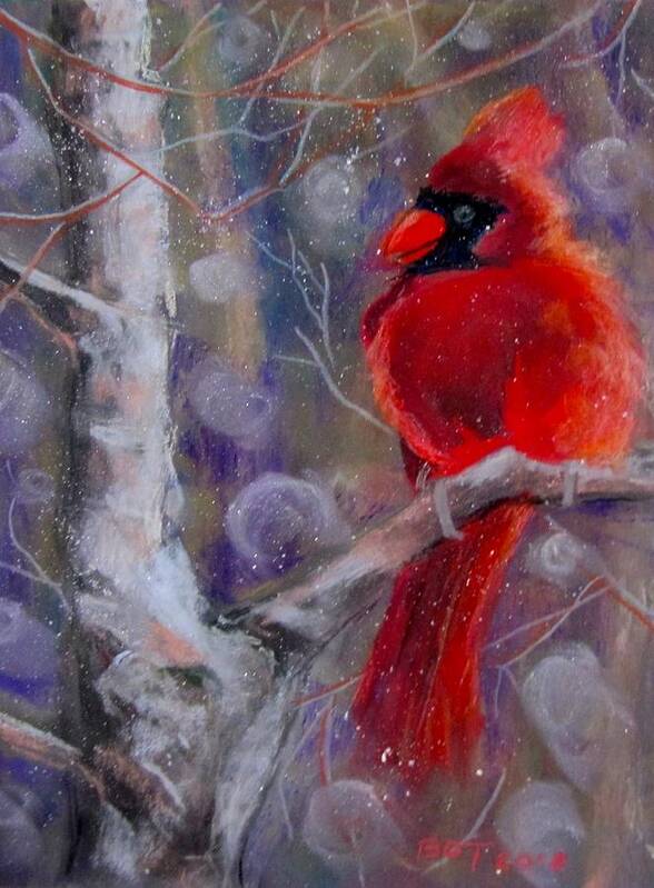Bird Poster featuring the pastel Cardinal in the snow by Barbara O'Toole
