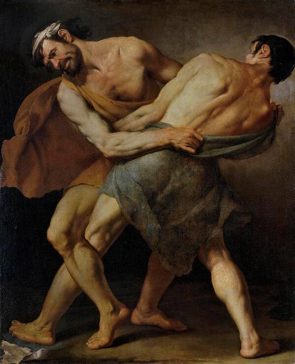 Fracanzano Cesare Poster featuring the painting Cesare Fracanzano / 'Two Wrestlers or Hercules and Antaeus -?-', 1637, Italian School. ANTEO. by Cesare Fracanzano -1605-1651-