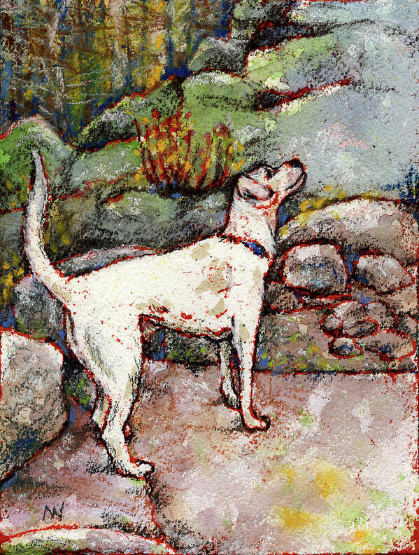 Dog Poster featuring the mixed media Coco in Chamonix by AnneMarie Welsh