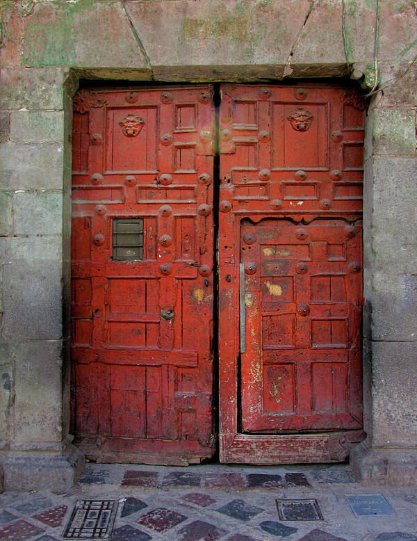 Cusco Double Red Doors Poster featuring the photograph Cusco Double Red Doors by Kandy Hurley