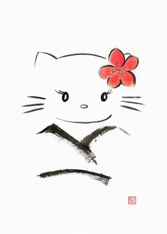 Cute hello kitty in a kimono Kawaii Japanese cartoon cat charact Poster by  Awen Fine Art Prints - Pixels