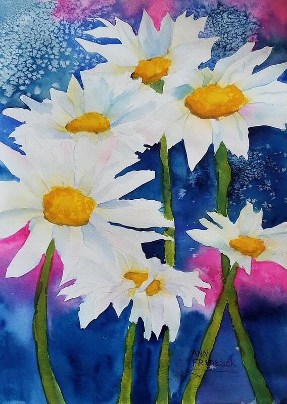 Daisies Poster featuring the painting Daisies in Navy by Ann Frederick