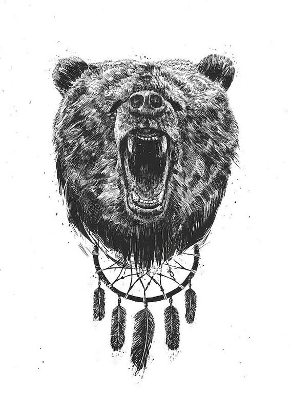 Bear Poster featuring the drawing Don't wake the bear by Balazs Solti