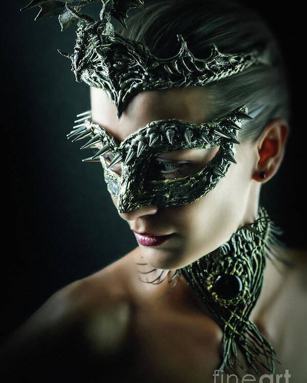 Amazing Mask Poster featuring the photograph Dragon Queen Vintage eye mask by Dimitar Hristov
