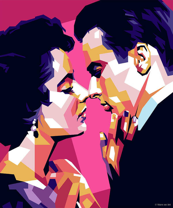 Elizabeth Poster featuring the digital art Elizabeth Taylor and Montgomery Clift by Stars on Art