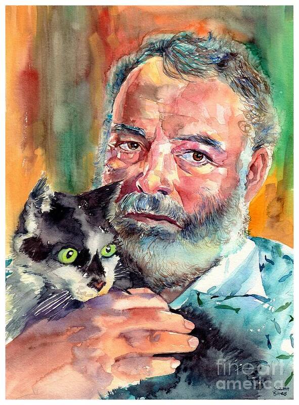 Ernest Miller Hemingway Poster featuring the painting Ernest Hemingway Portrait by Suzann Sines