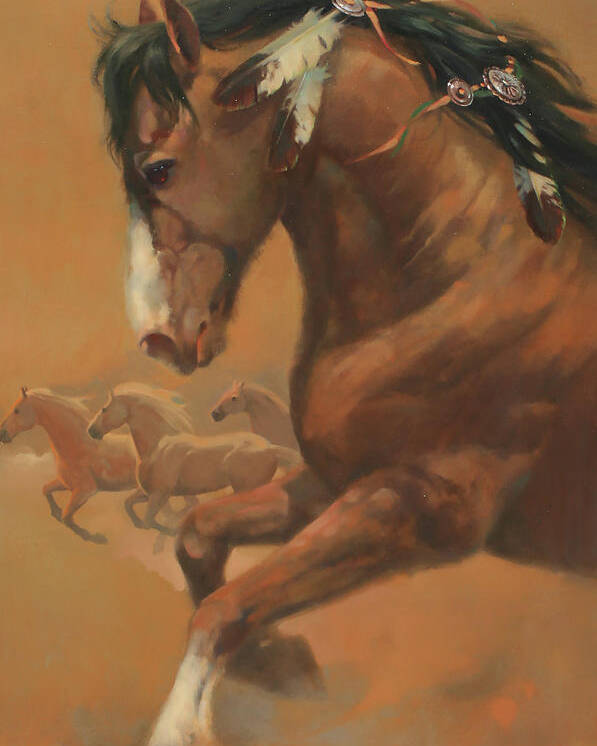 Western Art Poster featuring the painting Feathers by Carolyne Hawley