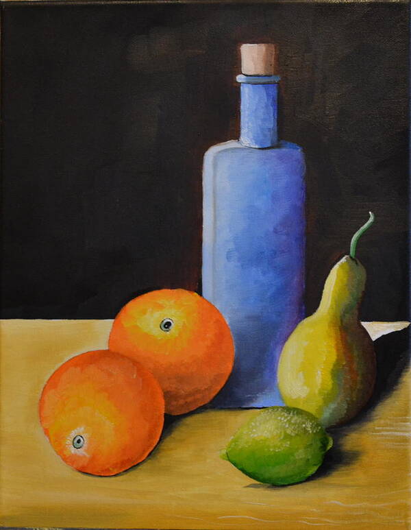 This Is An Oil Painting Of Oranges Poster featuring the painting Fruit and Bottle by Martin Schmidt