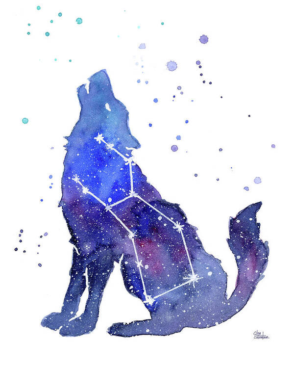 Wolf Poster featuring the painting Galaxy Wolf - Lupus Constellation by Olga Shvartsur
