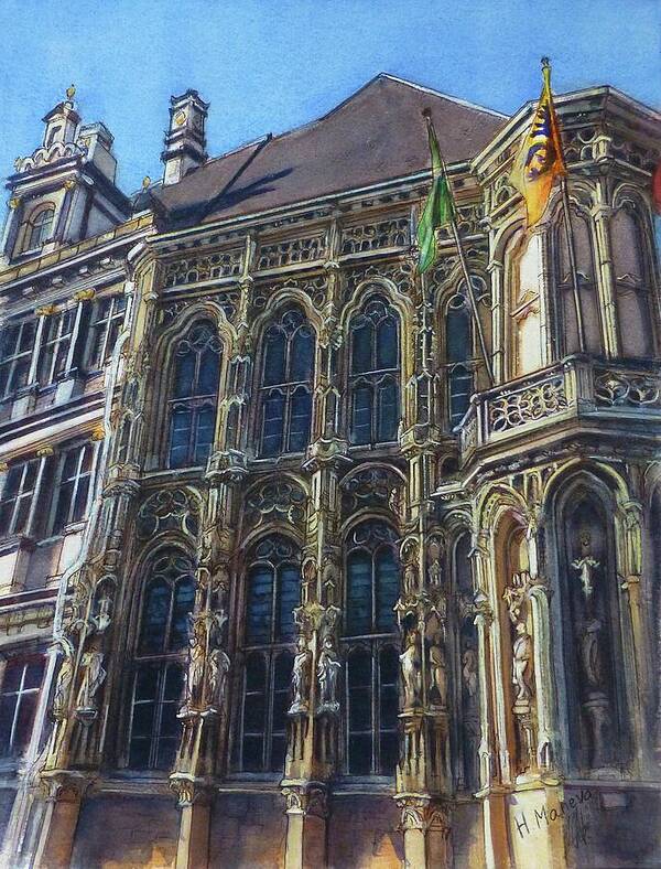 Architecture Poster featuring the painting Ghent, Town Hall, Belgium by Henrieta Maneva