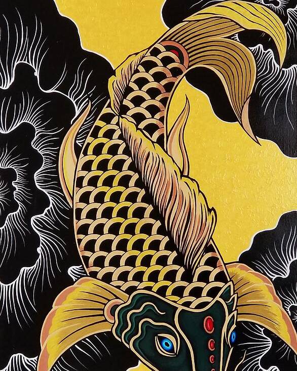  Poster featuring the painting Golden Koi Fish by Bryon Stewart