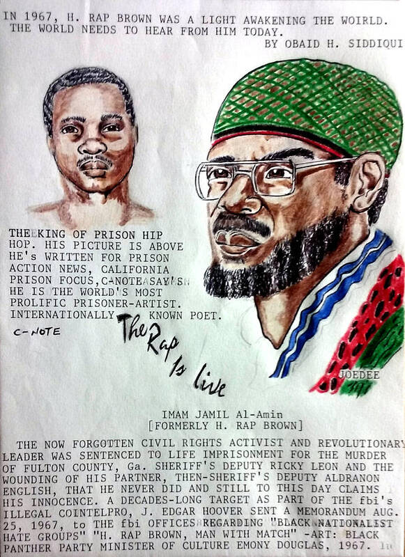 Black Art Poster featuring the drawing H. Rap Brown featuring C-Note by Joedee