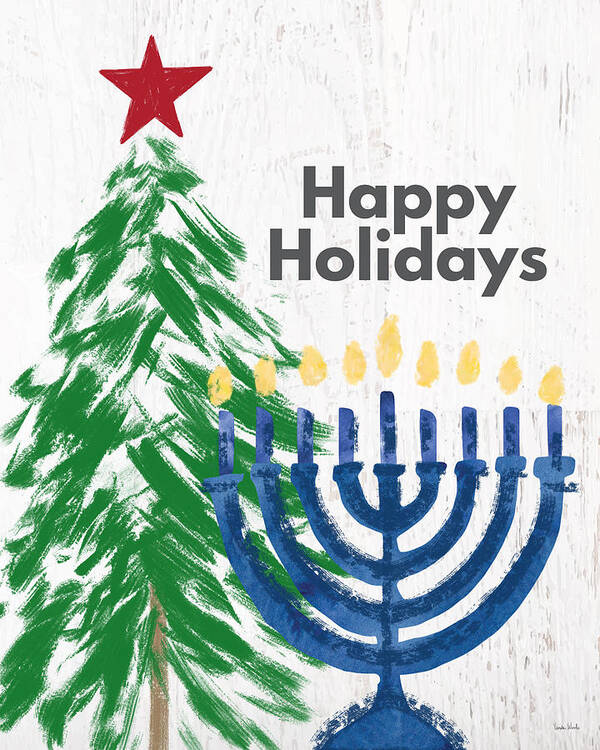 Holidays Poster featuring the mixed media Happy Holidays Tree and Menorah- Art by Linda Woods by Linda Woods