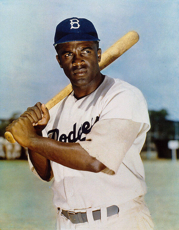 Jackie Robinson Poster featuring the photograph Jackie Robinson In Brooklyn Dodgers by New York Daily News Archive