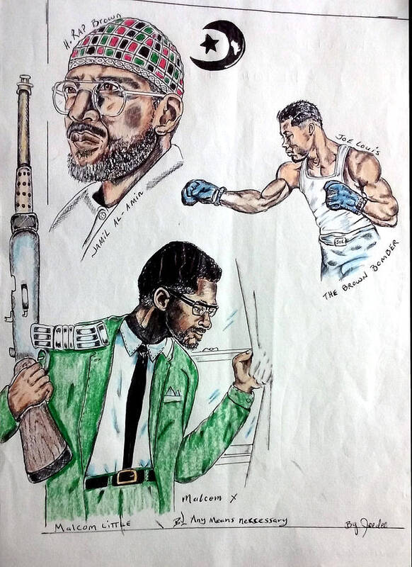 Black Art Poster featuring the drawing Joe, Brown, and Malcolm by Joedee