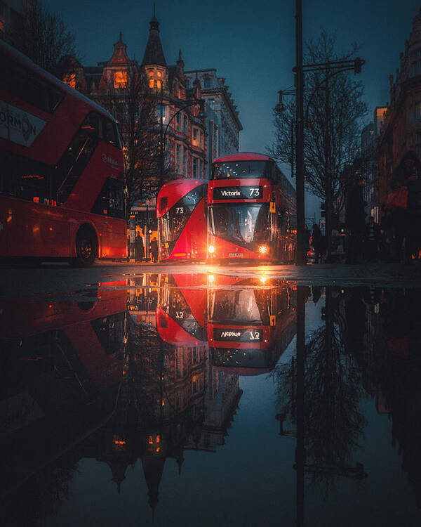 London Poster featuring the photograph London Night Reflections by David George