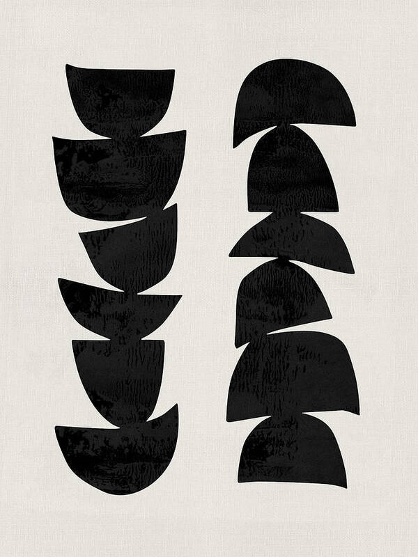 Black And White Poster featuring the mixed media Mid Century Abstract Shapes VI by Naxart Studio