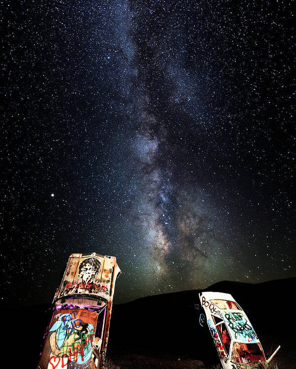 2018 Poster featuring the photograph Milky Way Over Mojave Desert Graffiti 1 by James Sage