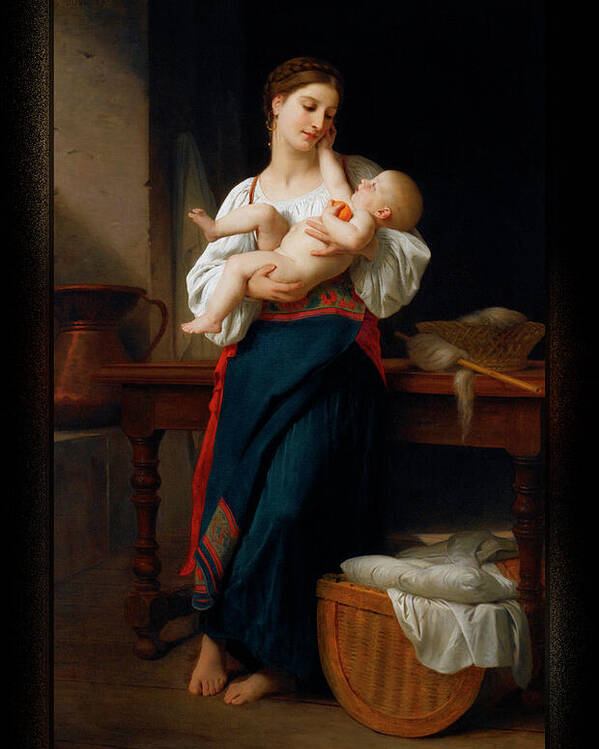 Mother And Child Poster featuring the painting Mother and Child by William Adolphe Bouguereau by Rolando Burbon