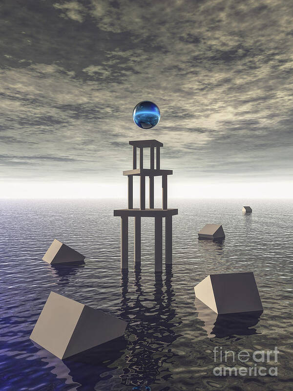 Structure Poster featuring the digital art Mysterious Tower At Sea by Phil Perkins
