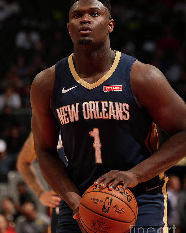 Zion Williamson Poster featuring the photograph New Orleans Pelicans V Atlanta Hawks by Layne Murdoch Jr.
