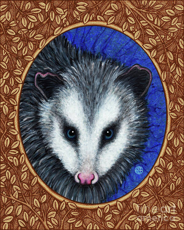 Animal Portrait Poster featuring the painting Opossum Portrait - Brown Border by Amy E Fraser