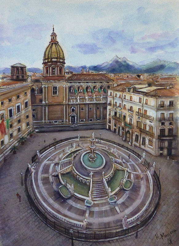 Palermo Poster featuring the painting Palermo by Henrieta Maneva