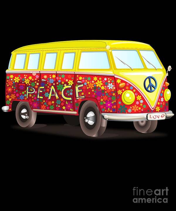 Cool Poster featuring the digital art Peace And Love Hippy Van by Flippin Sweet Gear