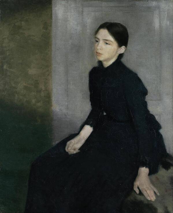 Vilhelm Hammershoi Poster featuring the painting Portrait of a young woman, 1885. The artist's sister Anna Hammershoi. Oil on Canvas. 112 x 91, 5 cm. by Vilhelm Hammershoi